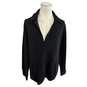 EILEEN FISHER Wool Blend Soft Jacket Blazer Sweater Size L Black Gray Buttons
